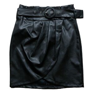 Main Strip Womens Skirt size M new nwt Black Leather-Look Belted Soft Poly Blend